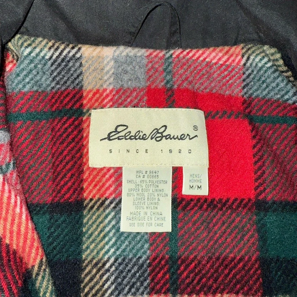 Vintage Eddie Bauer Jacket Mens M Black Plaid Wool‎ Lined Parka Outdoors